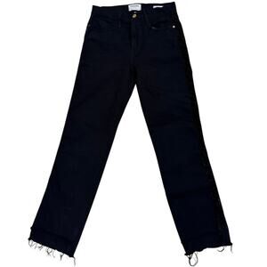 Sleek high waisted black FRAME jeans with a gold‑glitter side stripe - Size 27